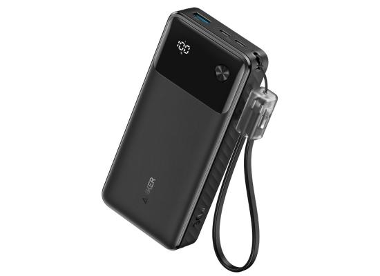 Anker Power Bank, 20,000mAh 30W Travel Essential Portable Charger with Built-in USB-C Cable, Fast Charging Battery Pack.