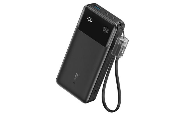 Anker Power Bank, 20,000mAh 30W Travel Essential Portable Charger with Built-in USB-C Cable, Fast Charging Battery Pack. Anker Power Bank, 20,000mAh 30W Travel Essential Portable Charger with Built-in USB-C Cable, Fast Charging Battery Pack.