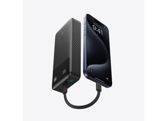 Anker Power Bank, 20,000mAh 30W Travel Essential Portable Charger with Built-in USB-C Cable, Fast Charging Battery Pack.