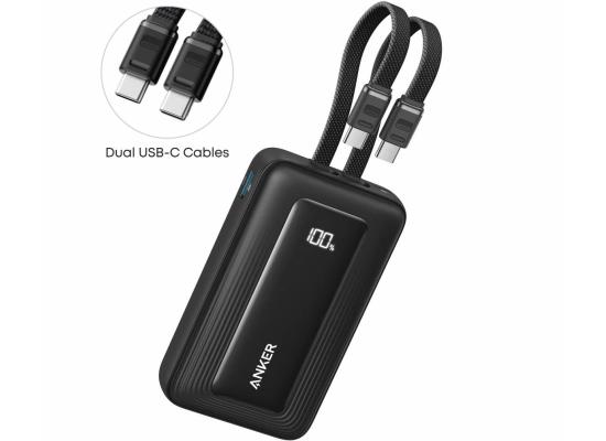Anker Zolo Power Bank, 10,000mAh 30W Max Fast Portable Charger with Built-in USB-C and MFi Certified Lightning Cables, USB-C&A, Battery Pack.