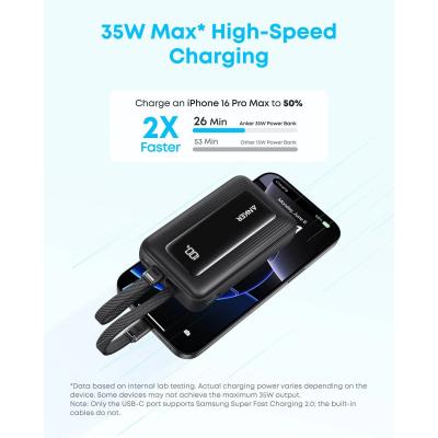 Anker Zolo Power Bank, 10,000mAh 30W Max Fast Portable Charger with Built-in USB-C and MFi Certified Lightning Cables, USB-C&A, Battery Pack.