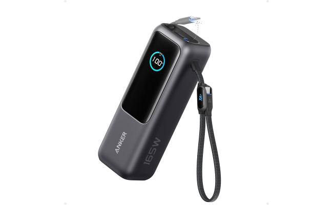 Anker Power Bank (25K, 165W, Built-In and Retractable Cables), for Multi-Device Charging, (Black)