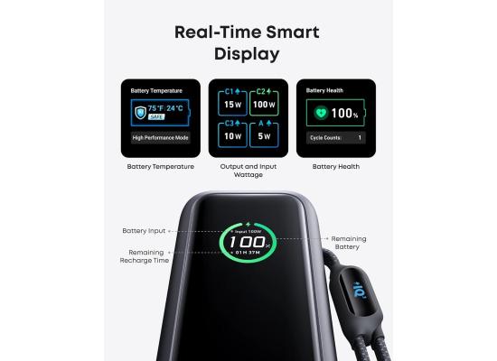 Anker Power Bank (25K, 165W, Built-In and Retractable Cables), for Multi-Device Charging, (Black)