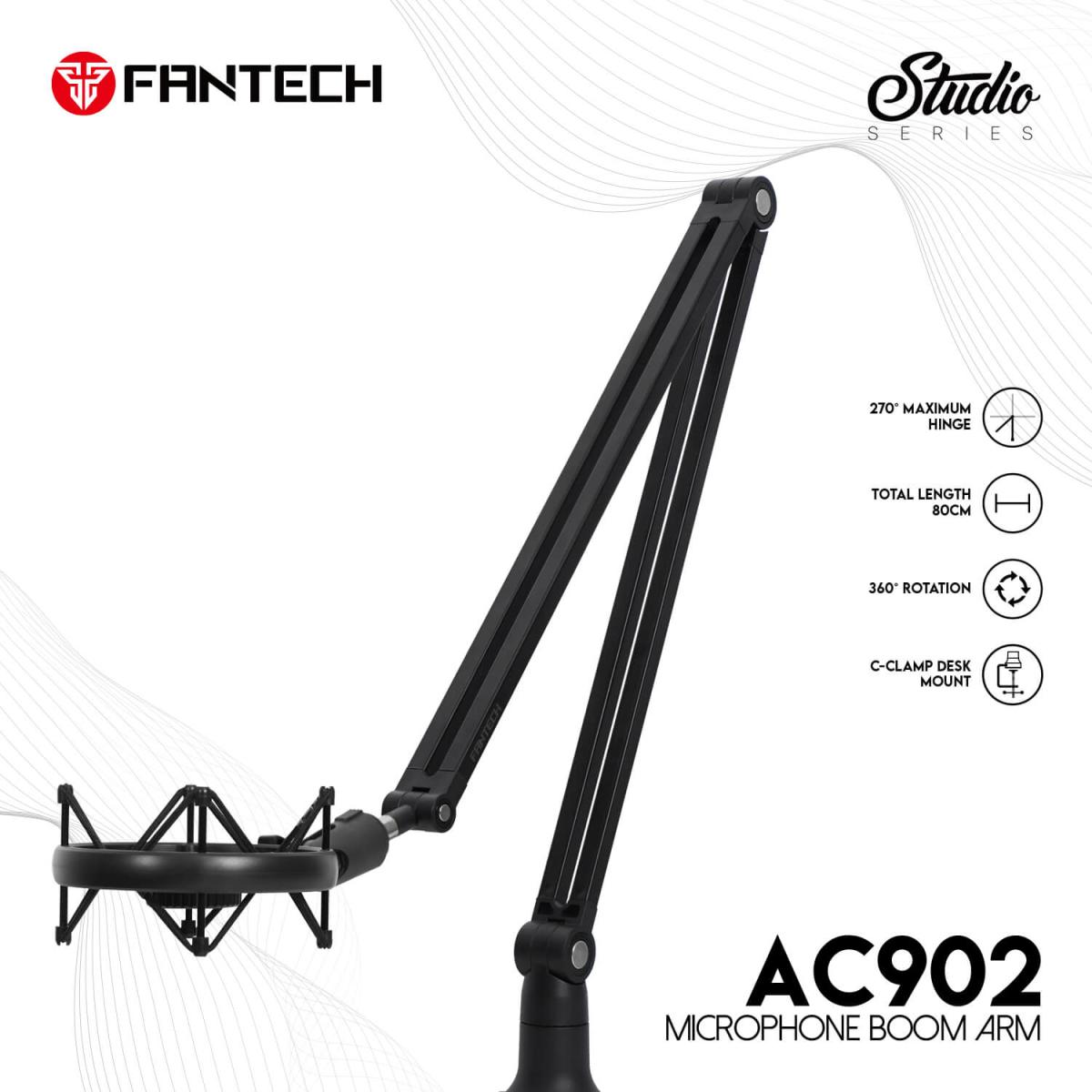 FANTECH AC902S Adjustable Microphone Stand, 360° Rotation, Total Length 80cm, C-clamp Desk Mount, Steel Pipe, Up To 1Kg Weight Load