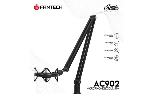 FANTECH AC902S Adjustable Microphone Stand, 360° Rotation, Total Length 80cm, C-clamp Desk Mount, Steel Pipe, Up To 1Kg Weight Load