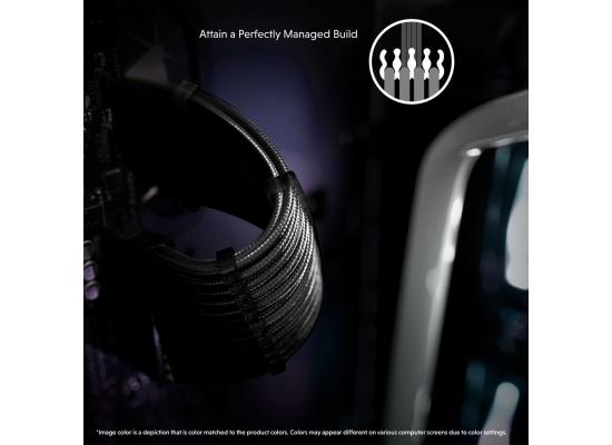 LINKUP AVA Power Supply Sleeved Extension Molded Plug Cables, 4 Pcs Kit for RTX4000 GPUs, Universal & Compatible With Any PSU, Ultra Safe & Durable, 16AWG Tinned Copper - (30cm Black Package) 1 x 24Pin, 2 x 8pin(4+4) CPU, 1 x 12VHPWR (12+4 pin)