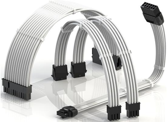 LINKUP AVA Power Supply Sleeved Extension Molded Plug Cables, 4 Pcs Kit for RTX4000 GPUs, Universal & Compatible With Any PSU, Ultra Safe & Durable, 16AWG Tinned Copper - (30cm White Package) 1 x 24Pin, 2 x 8pin(4+4) CPU, 1 x 12VHPWR (12+4 pin)