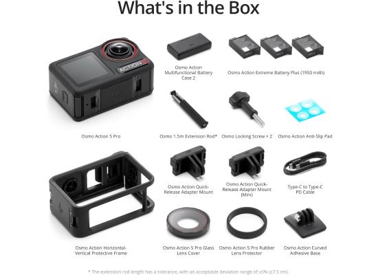 DJI Osmo Action 5 Pro Adventure Combo, Action Camera 4K with 1/1.3" Sensor, 12h Extended Battery Life with 3 Batteries, Stabilization, Dual OLED Touchscreens, Mini Action Camera for Travel, Vlog, with 1.5 Extention Rod