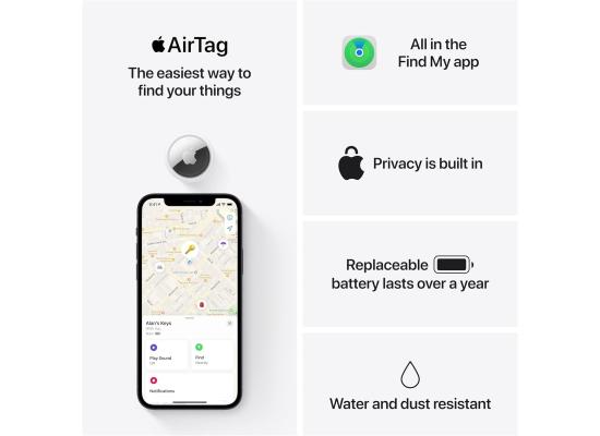 Apple AirTag 4 Pack. Keep Track of and find Your Keys, Wallet, Luggage, Backpack, and More. Simple one-tap Set up with iPhone or iPad, Bluetooth