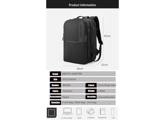 Multifunctional Arctic Hunter Backpack with Detachable Design, USB Port, and 17-Inch Laptop Compatibility – Perfect for Travel and Work-B00382