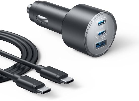 Anker USB-C Car Charger, Ultra-Fast 100W USB-C1 Port, 167.5W Max 3-Port Ultra-Compact Type-C Fast Car Charger.