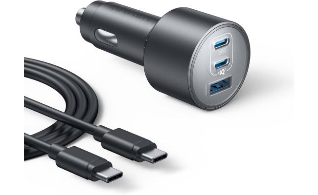 Anker USB-C Car Charger, Ultra-Fast 100W USB-C1 Port, 167.5W Max 3-Port Ultra-Compact Type-C Fast Car Charger.
