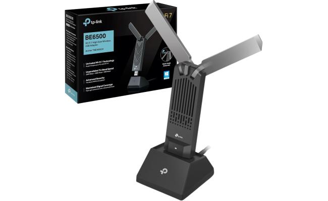 TP-Link Archer TBE400UH BE6500 WiFi 7 Dongle High Gain USB WiFi Adapter for PC, Tri-Band, MLO, Broader Coverage,OFDMA, MU-MIMO and Multi-RU, USB 3.0, WPA3, Easy Installation
