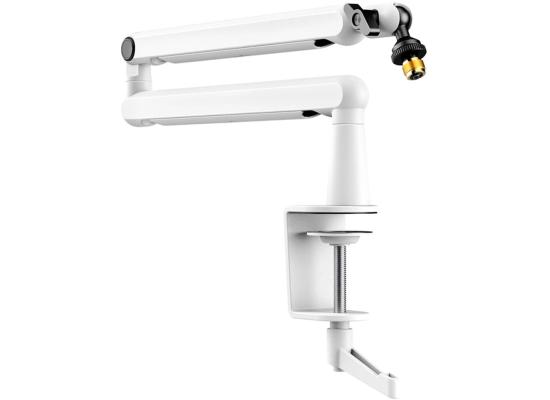 Fifine BM88W Low-profile Microphone Arm Stand With Cable Channeling, Handling Max 1.5kg Mics For Streaming, Podcasting (White)
