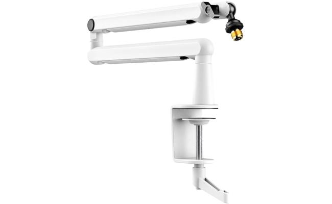 Fifine BM88W Low-profile Microphone Arm Stand With Cable Channeling, Handling Max 1.5kg Mics For Streaming, Podcasting (White)