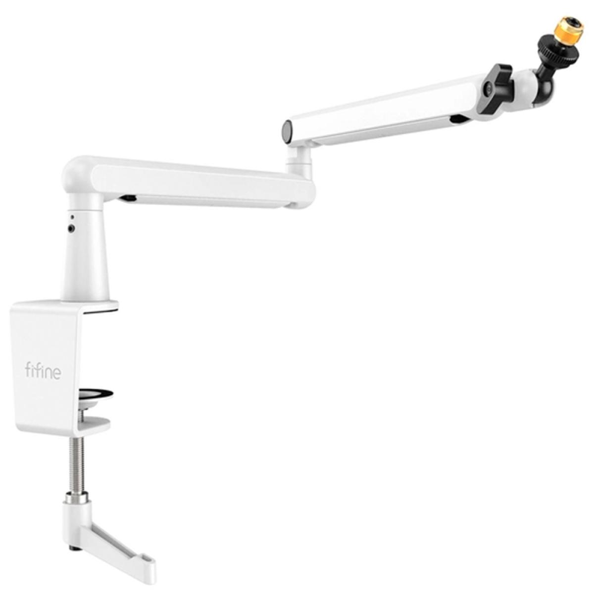 Fifine BM88W Low-profile Microphone Arm Stand With Cable Channeling, Handling Max 1.5kg Mics For Streaming, Podcasting (White)