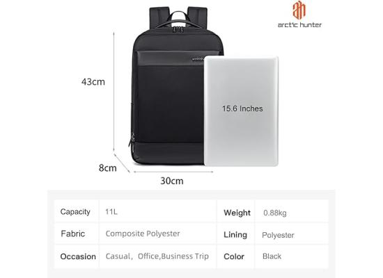 Arctic hunter Slim Laptop Backpack for Men Business Backpack 15.6" Laptop Bag Upto 11L Business Backpack with 10.9" iPad Pocket,Water-resistant Back Pack for Daily Use , Black , B00690