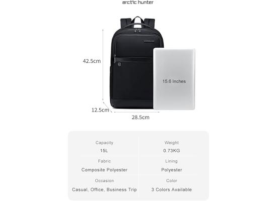 Arctic hunter Slim Backpack for Men 20L Office Laptop Backpack with 15.6-inch Laptop Pocket Premium Polyester Water-resistant Light-weight Laptop Bag for College Business Commuter, Black , B00670