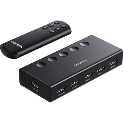UGREEN HDMI Switch 5 in 1 Out 4K@60Hz, HDMI Splitter with Remote 5 Port Switcher Selector Box Support 3D CEC HDR HDCP2.2 Compatible with PS5/4/3 Xbox Nintendo Switch Roku TV Fire Stick Black