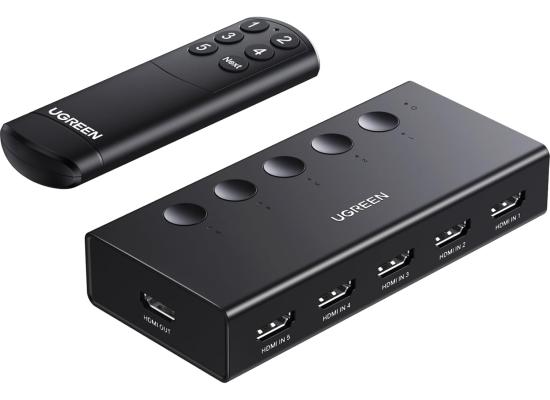 UGREEN HDMI Switch 5 in 1 Out 4K@60Hz, HDMI Splitter with Remote 5 Port Switcher Selector Box Support 3D CEC HDR HDCP2.2 Compatible with PS5/4/3 Xbox Nintendo Switch Roku TV Fire Stick Black