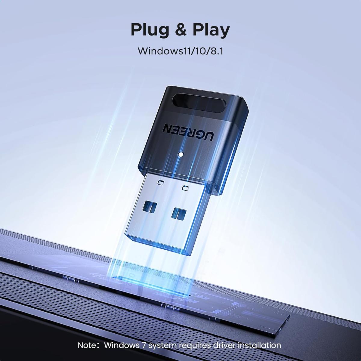 UGREEN USB Bluetooth Adapter for PC Bluetooth 5.4 Dongle Receiver EDR & BLE, Plug & Play Supports Windows 11/10/8.1, for Desktop, Laptop, Headphone,Keyboard,Mouse, Speakers,Printer UGREEN USB Bluetooth Adapter for PC Bluetooth 5.4 Dongle Receiver EDR & BLE, Plug & Play Supports Windows 11/10/8.1, for Desktop, Laptop, Headphone,Keyboard,Mouse, Speakers,Printer