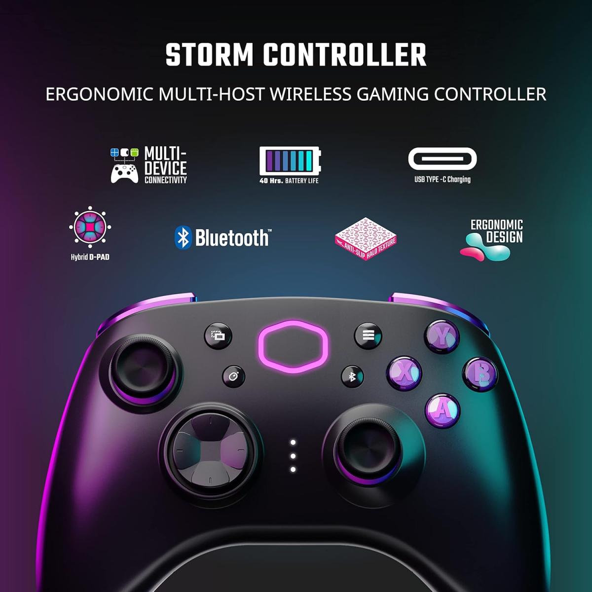 Cooler Master Storm Controller (Black) Ergonomic Multi-Host Wireless (Bluetooth 5.0) & Wired via USB-C Gaming Controller Up To 40-Hours Battery Life - Xbox Layout Joystick For Win, iOS & Android