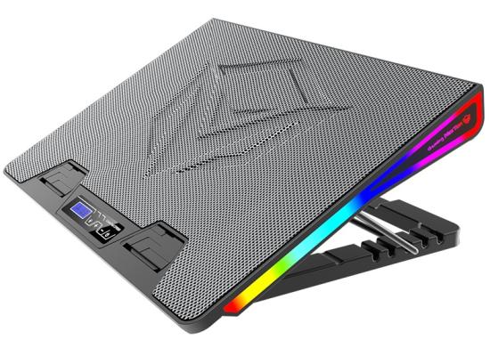 Meetion CP5050 RGB Backlit Gaming Notebook Cooling pad, Adjustable Ergonomic Design & Non-Slip Baffle For Laptop From 9"-19" w/ XL Single Fan & USB*2	