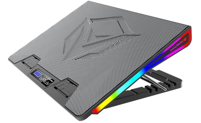 Meetion CP5050 RGB Backlit Gaming Notebook Cooling pad, Adjustable Ergonomic Design & Non-Slip Baffle For Laptop From 9"-19" w/ XL Single Fan & USB*2