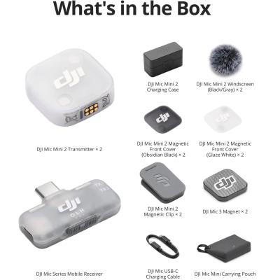 DJI Mic Mini 2 (2 TX + 1 Mobile RX + Charging Case), Lavalier Wireless Vlogging Mic for iPhone/Android/Camera, Bluetooth Microphone, Plug-And-Play, 90h Battery, Streaming, Noise Cancelling