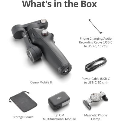 DJI Osmo Mobile 8 Gimbal Stabilizer for Phone, Native Tracking with Apple DockKit, 360° Pan Rotation, Built-in Extension Rod & Tripod, 10h Battery, Extension Rod, Foldable 3-Axis Stabilization