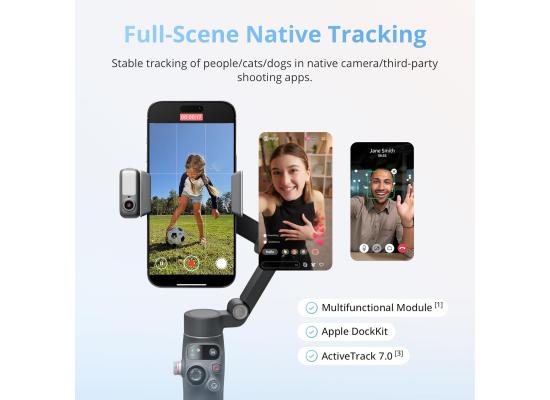 DJI Osmo Mobile 8 Gimbal Stabilizer for Phone, Native Tracking with Apple DockKit, 360° Pan Rotation, Built-in Extension Rod & Tripod, 10h Battery, Extension Rod, Foldable 3-Axis Stabilization