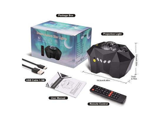 Dream Aurora Star Projector for Bedroom & Home Decor (Black), Sky Ocean Wave Colorful Night Lights w/ Multi Aurora Patterns & Modes, Galaxy Stars & Moon w/ Timer Function, Bluetooth Speaker, Voice Control, Remote Control & Type-C USB Cable