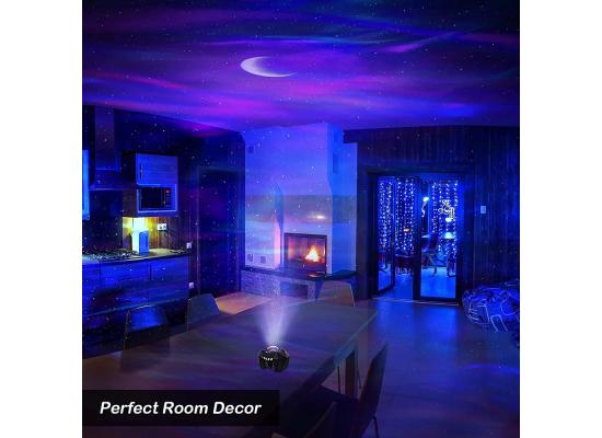 Dream Aurora Star Projector for Bedroom & Home Decor (White), Sky Ocean Wave Colorful Night Lights w/ Multi Aurora Patterns & Modes, Galaxy Stars & Moon w/ Timer Function, Bluetooth Speaker, Voice Control, Remote Control & Type-C USB Cable