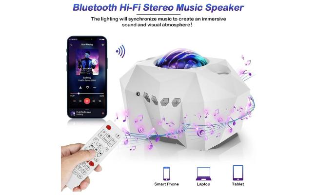 Dream Aurora Star Projector for Bedroom & Home Decor (White), Sky Ocean Wave Colorful Night Lights w/ Multi Aurora Patterns & Modes, Galaxy Stars & Moon w/ Timer Function, Bluetooth Speaker, Voice Control, Remote Control & Type-C USB Cable