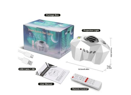 Dream Aurora Star Projector for Bedroom & Home Decor (White), Sky Ocean Wave Colorful Night Lights w/ Multi Aurora Patterns & Modes, Galaxy Stars & Moon w/ Timer Function, Bluetooth Speaker, Voice Control, Remote Control & Type-C USB Cable