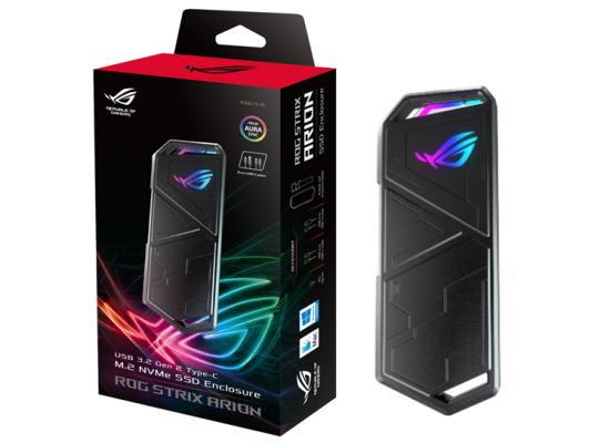 ASUS ROG STRIX ARION M.2 NVMe SSD RGB Enclosure USB3.2 Gen 2 Type-C (10 Gbps), Dual USB-C to C and USB-C to A Cables,Thermal Pads Included