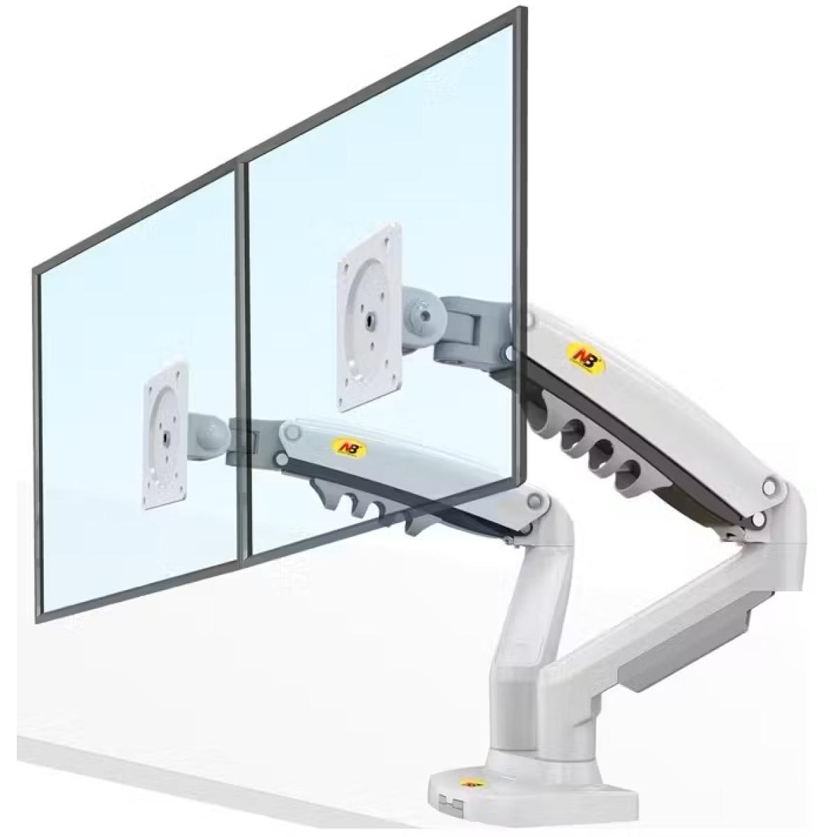North Bayou (NB F160) Ergonomic Desk Mount Dual Monitor Arm, Up To 17-27" Size & 2-9kg Weight, Vesa 75mm x 75 mm To 100mm x 100mm Mounting Hole - White