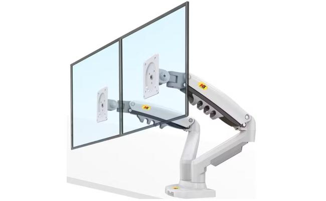 North Bayou (NB F160) Ergonomic Desk Mount Dual Monitor Arm, Up To 17-27" Size & 2-9kg Weight, Vesa 75mm x 75 mm To 100mm x 100mm Mounting Hole - White