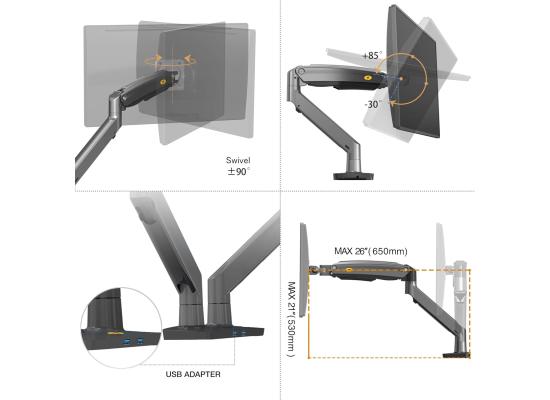 North Bayou (F195A) Full Motion Ergonomic Desk Mount Dual Monitor Arm, Up To 22-32" Size & 3-12kg Weight, Horizontal Or Vertical 360° Rotation, Vesa 75mm x 75 mm To 100mm x 100mm Mounting Hole