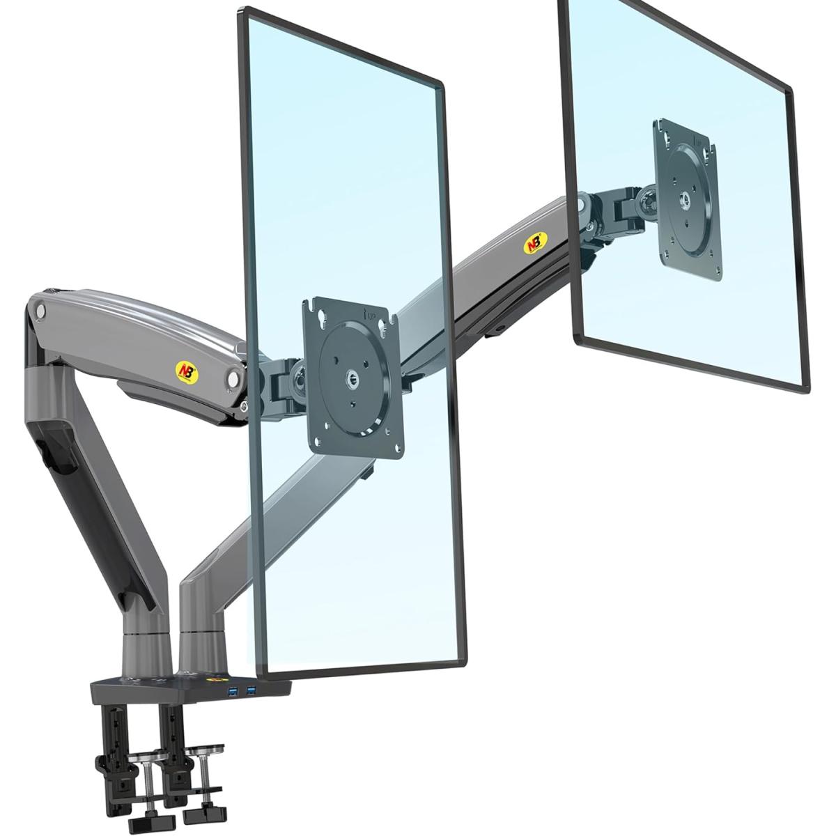North Bayou (F195A) Full Motion Ergonomic Desk Mount Dual Monitor Arm, Up To 22-32