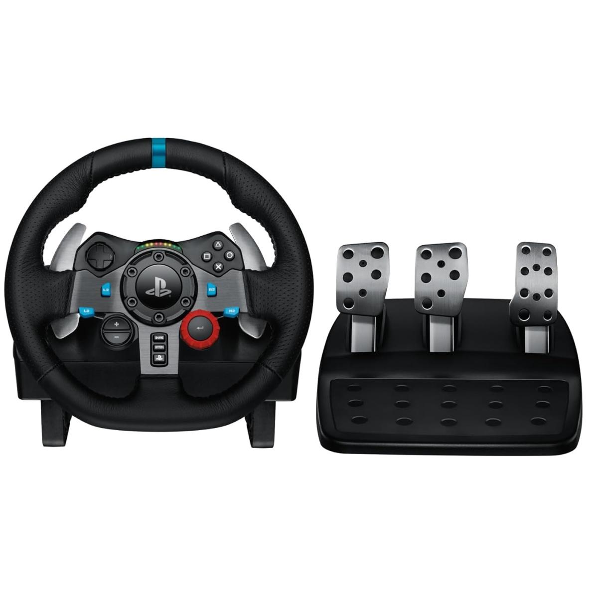 Logitech G29 Driving Force Racing Wheel and Floor Pedals, Real Force Feedback, Stainless Steel Paddles, Leather Steering Wheel Cover for PS5, PS4, PC, Mac