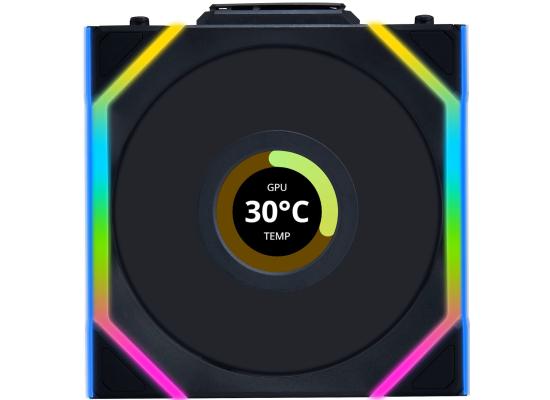 Lian Li UNI FAN SL Wireless LCD 120 Kit w/ Dual Zone ARGB, High Performance Triple Pack, 1.6" IPS Full color LCD Display, Daisy-Chain Style, 2.4 GHz Wireless Controller (Included) - Black