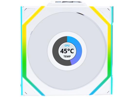Lian Li UNI FAN SL Wireless LCD 120 Kit w/ Dual Zone ARGB, High Performance Triple Pack, 1.6" IPS Full color LCD Display, Daisy-Chain Style, 2.4 GHz Wireless Controller (Included) - White