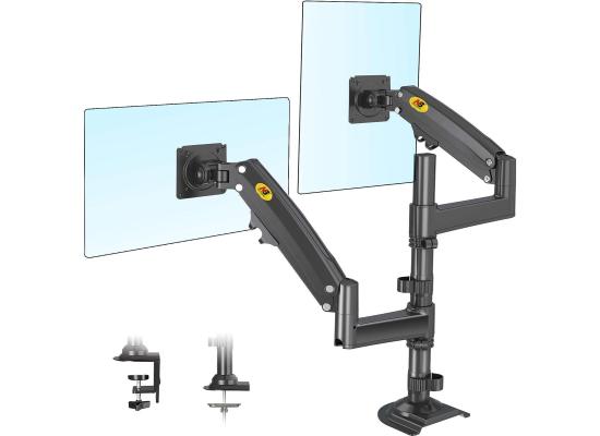North Bayou (GF35) Full Motion Ergonomic Desk Mount Dual Monitor Arm, Up To 17-27" Size & 2-9kg Weight, Horizontal Or Vertical 360° Rotation, Vesa 75mm x 75 mm To 100mm x 100mm Mounting Hole
