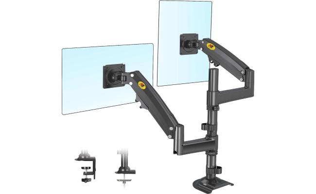 North Bayou (GF35) Full Motion Ergonomic Desk Mount Dual Monitor Arm, Up To 17-27" Size & 2-9kg Weight, Horizontal Or Vertical 360° Rotation, Vesa 75mm x 75 mm To 100mm x 100mm Mounting Hole
