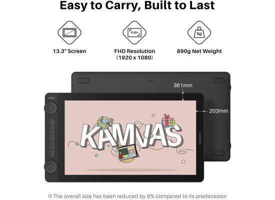 HUION Kamvas 13 (Gen 3) Drawing Tablet with Screen,13.3" Full-Laminated Art Tablet with Anti-Sparkle Canvas Glass 2.0, 99% sRGB, PenTech 4.0, 16384 Pen Pressure, Dual Dial for PC, Mac, Android, Black