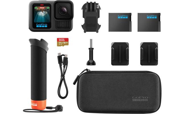 GoPro HERO13 Black Accessory Bundle - Includes The Handler, 2 Enduro Batteries, 2 Curved Adhesive Mounts, 64GB SanDisk MicroSD Card, and Carrying Case