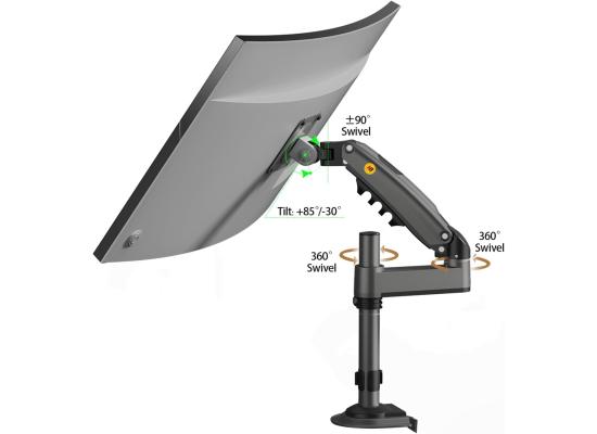 North Bayou (NB H100) Ergonomic Desk Mount Single Monitor Arm, Up To 17-30" Size & 2-9kg Weight, Horizontal Or Vertical 360° Rotation, Vesa 75mm x 75 mm To 100mm x 100mm Mounting Hole