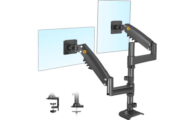 North Bayou (NB H180) Ergonomic Desk Mount Dual Monitor Arm, Up To 17-27" Size & 2-9kg Weight, Horizontal Or Vertical 360° Rotation, Vesa 75mm x 75 mm To 100mm x 100mm Mounting Hole