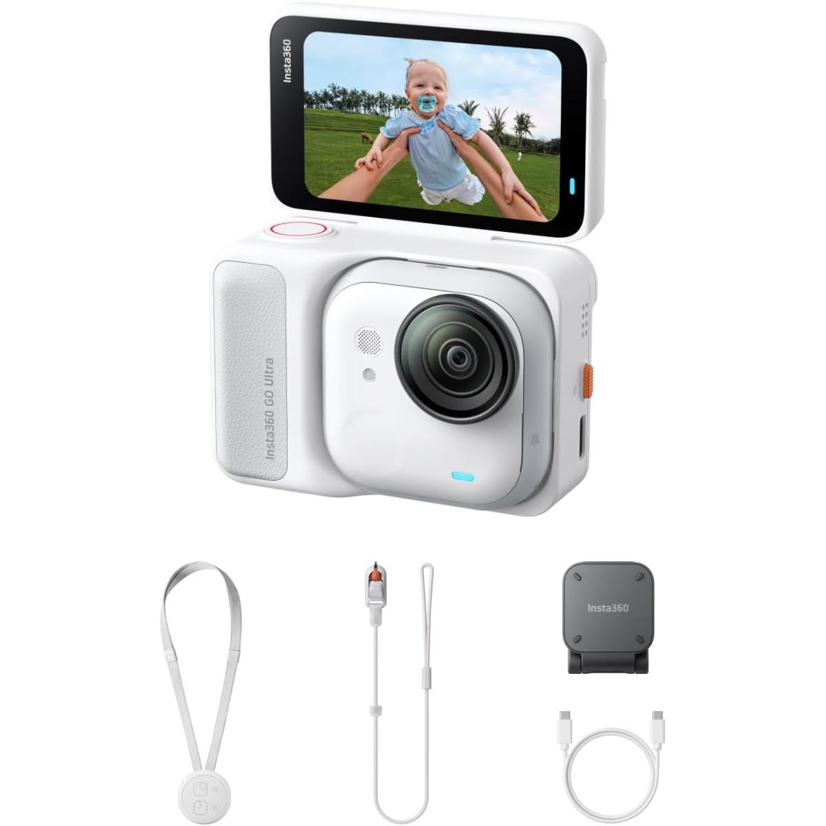 Insta360 GO Ultra Standard Bundle - Tiny Hands-Free 4K Cam, Lightweight & Portable, Low Light Excellence, Mount Anywhere, FlowState Stabilization, 200 Min Battery Life, Waterproof to 33ft,Arctic White